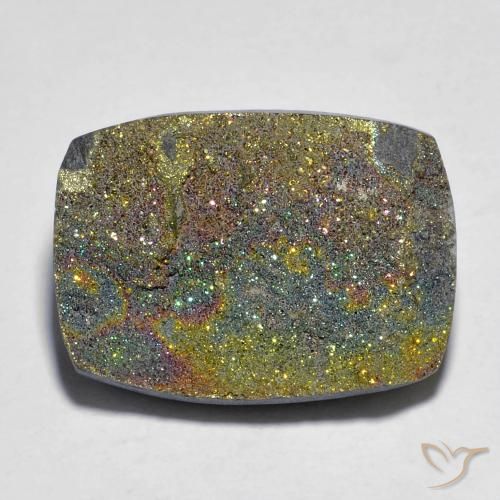16.03ct 天然 彩色 彩虹黄铁矿, 软垫, 不透明