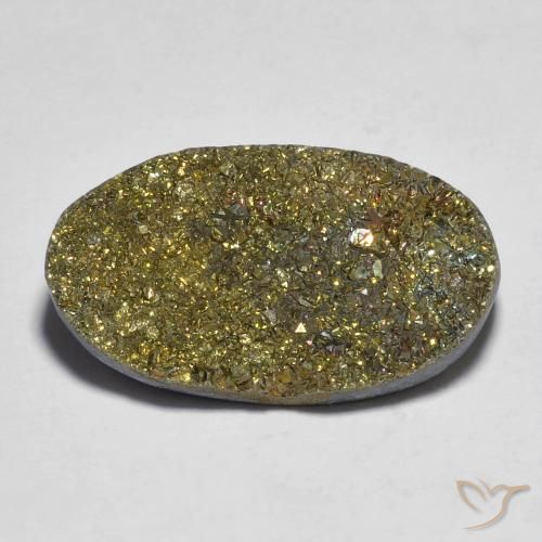12.47ct 天然 彩色 彩虹黄铁矿, 椭圆形, 不透明