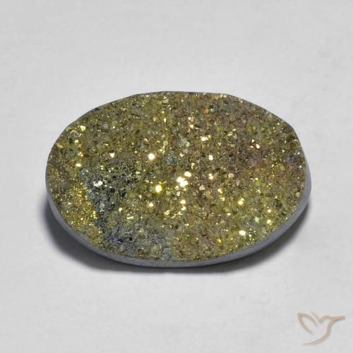 11.75ct 天然 彩色 彩虹黄铁矿, 椭圆形, 不透明