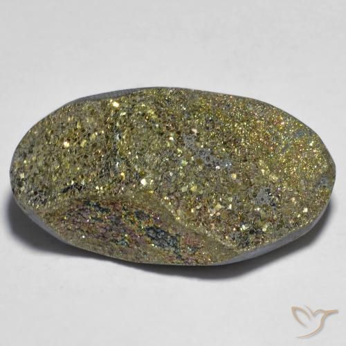 25.63ct 天然 彩色 彩虹黄铁矿, 椭圆形, 不透明
