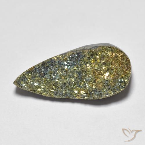 6.64克拉天然彩虹黄铁矿，梨形，不透明