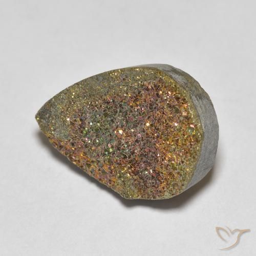 7.81克拉天然彩虹黄铁矿，梨形，不透明