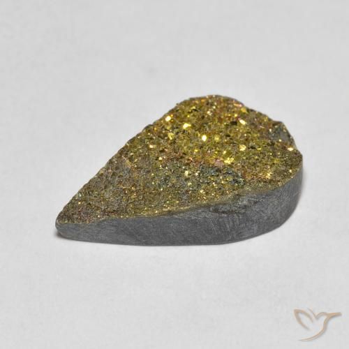 4.42克拉天然彩虹黄铁矿，梨形，不透明