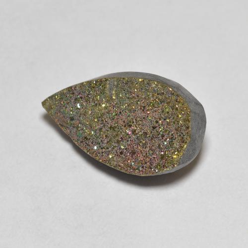 3.64克拉天然多色彩虹黄铁矿，梨形，13.9×8.1毫米，不透明