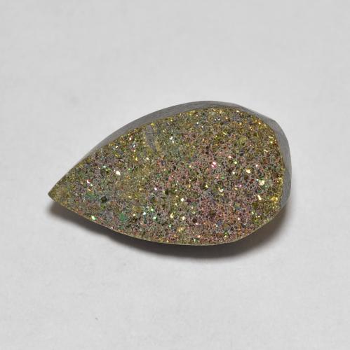3.64克拉天然多色彩虹黄铁矿，梨形，13.9×8.1毫米，不透明