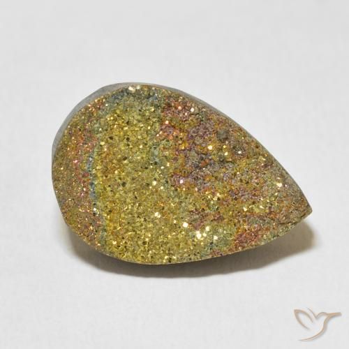 12.94ct 天然 彩色 彩虹黄铁矿, 梨形, 不透明