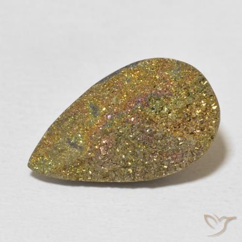 6.31ct 天然 彩色 彩虹黄铁矿, 梨形, 不透明