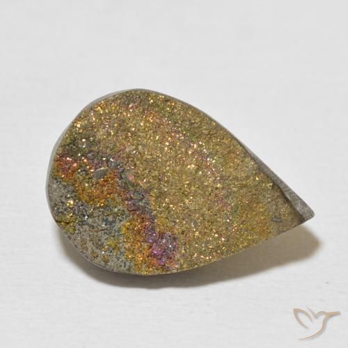 9.97克拉天然彩虹黄铁矿，梨形，不透明