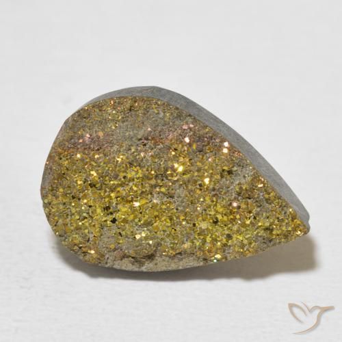 6.87克拉天然彩虹黄铁矿，梨形，不透明