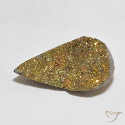 4.89克拉天然彩虹黄铁矿，梨形，不透明