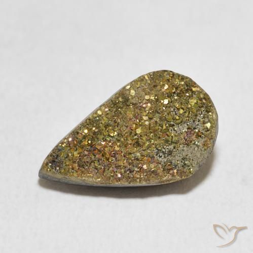 4.66ct 天然 彩色 彩虹黄铁矿, 梨形, 不透明