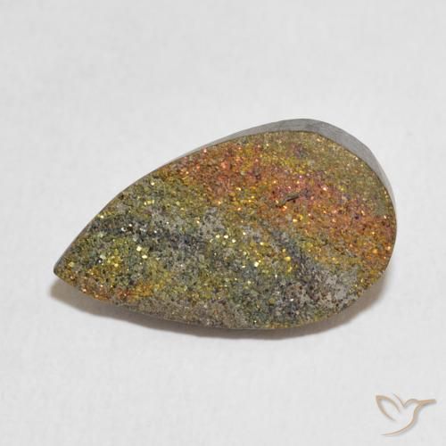 6.04ct 天然 彩色 彩虹黄铁矿, 梨形, 不透明