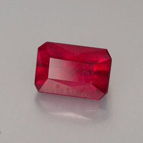 1.26克拉天然红色红宝石，祖母绿式切割，6.6×4.5毫米，SI