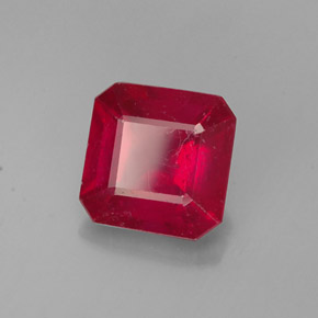1.59克拉天然红色红宝石，祖母绿式切割，6.5×6.5毫米，VS-SI