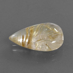 6.38克拉天然黄色金红石石英，梨形，16.7×11.7毫米，透明