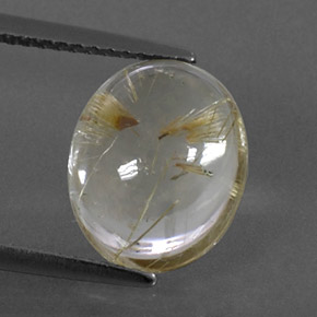 4.89克拉天然黄色金红石石英，椭圆形切割，11.9×9.8毫米，透明