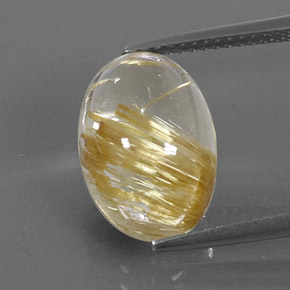 6.93克拉天然黄色金红石石英，椭圆形切割，13.9×9.9毫米，透明