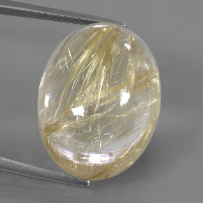 22.76克拉天然黄色金红石石英，椭圆形切割，19.9×15.1毫米，透明