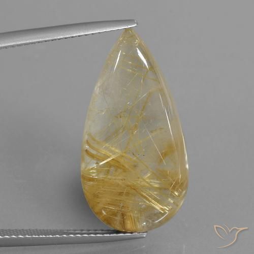 18.69ct 天然 中金 金红石石英, 梨形, 透明