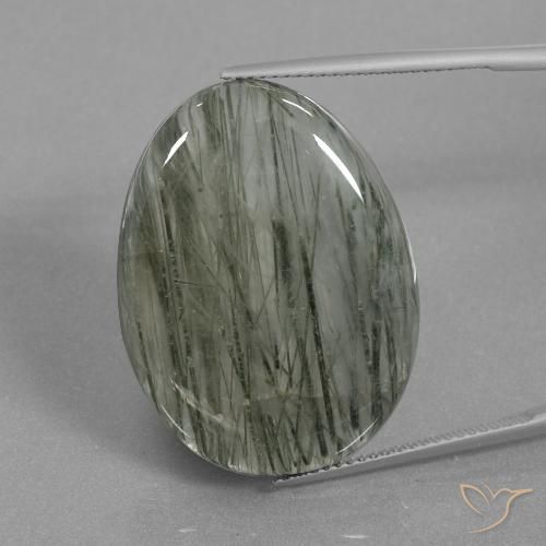 31.28ct 天然 中灰色 金红石石英, 椭圆形, 半透明