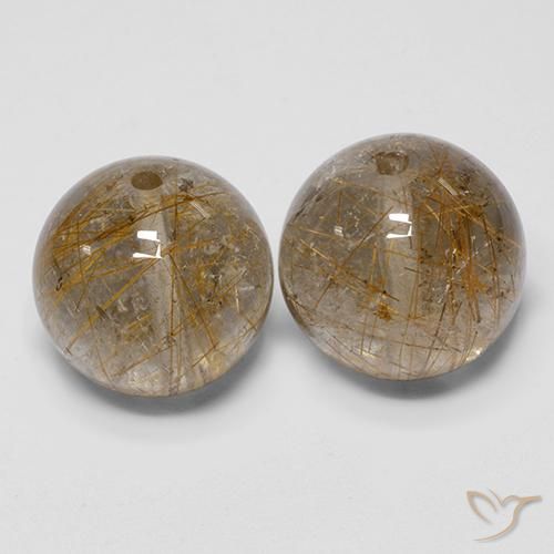 30.85ctw 天然 暖棕 金红石石英, 球形, 透明