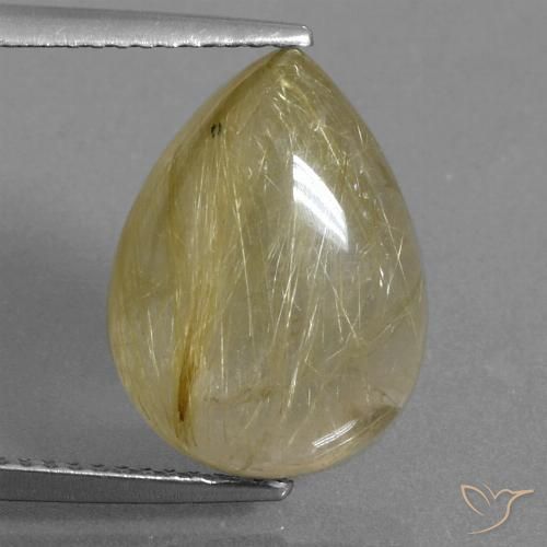 7.30ct 天然 中黄色 金红石石英, 梨形, 透明