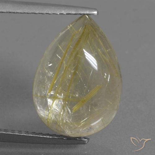 8.32ct 天然 非常浅的第戎黄 金红石石英, 梨形, 透明