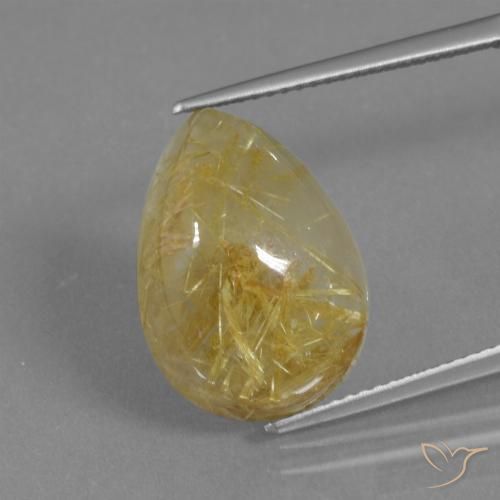 12.62ct 天然 暖黄 金红石石英, 梨形, 半透明