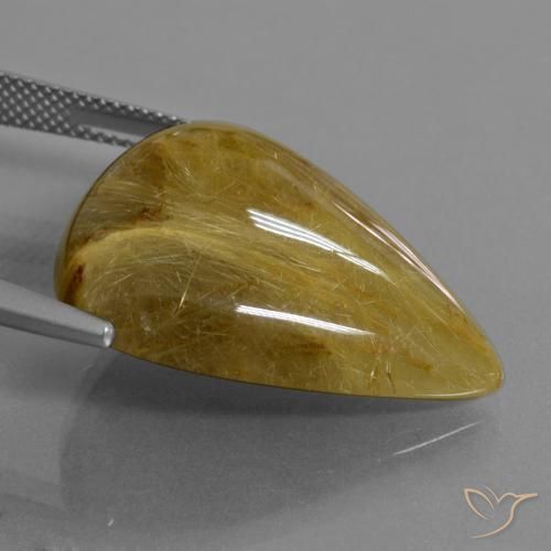 25.66克拉天然金红石石英，梨形，半透明