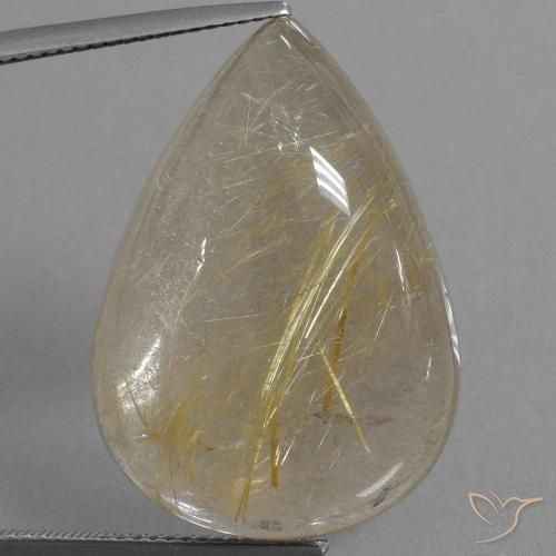 34.22ct 天然 暖黄 金红石石英, 梨形, 透明