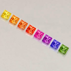 天然多色蓝宝石，方形，2.6×2.6毫米，VVS-VS