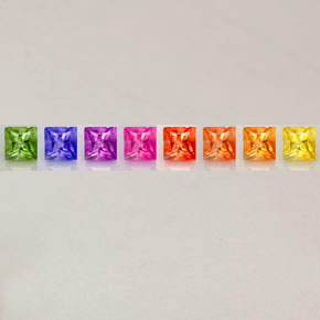 天然多色蓝宝石，方形，2.6×2.6毫米，VVS-VS