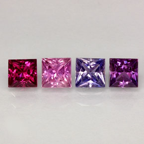 天然多色蓝宝石，方形，3.8×3.7毫米，VVS-VS