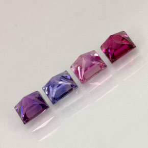 天然多色蓝宝石，方形，3.8×3.7毫米，VVS-VS
