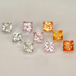 天然多色蓝宝石，方形，3.1×2.9毫米，VVS