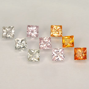 天然多色蓝宝石，方形，3.1×2.9毫米，VVS