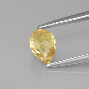 1.22克拉天然黄色蓝宝石，水滴珠形切工，6.9×4.8毫米，VS