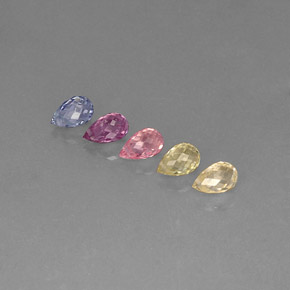 天然多色蓝宝石，水滴珠形切工，5.4×3.3毫米，VVS-VS