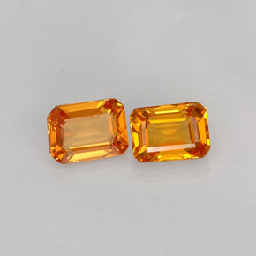 天然橙色蓝宝石，祖母绿式切割，4.2×3.2毫米，VVS-VS