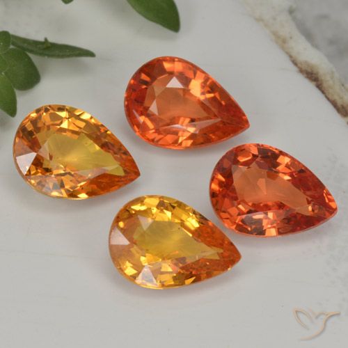 3.85天然橙色蓝宝石，梨形，7.1×5毫米，VVS-VS