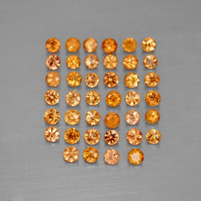 天然橙色蓝宝石，圆形切割，1.73毫米，VVS-VS
