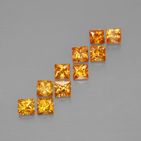 天然橙色蓝宝石，方形，2.6×2.6毫米，VVS-VS