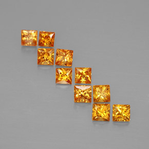 天然橙色蓝宝石，方形，2.6×2.6毫米，VVS-VS