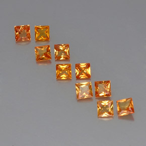 天然橙色蓝宝石，方形，3×3毫米，VVS-VS