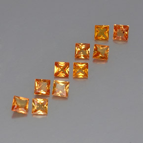 天然橙色蓝宝石，方形，3×3毫米，VVS-VS