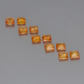 天然橙色蓝宝石，方形，3×3毫米，VVS-VS