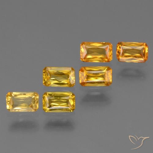 1.95天然黄色蓝宝石，祖母绿式切割，4.9×3毫米，VS