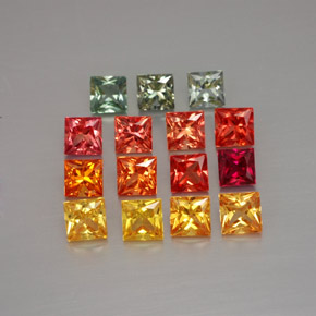 天然多色蓝宝石，方形，3.4×3.3毫米，VVS-VS