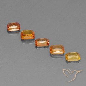 2.88天然橙色蓝宝石，祖母绿式切割，5×4毫米，VS