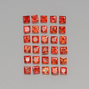 天然橙色蓝宝石，方形，2.5×2.5毫米，VVS-VS